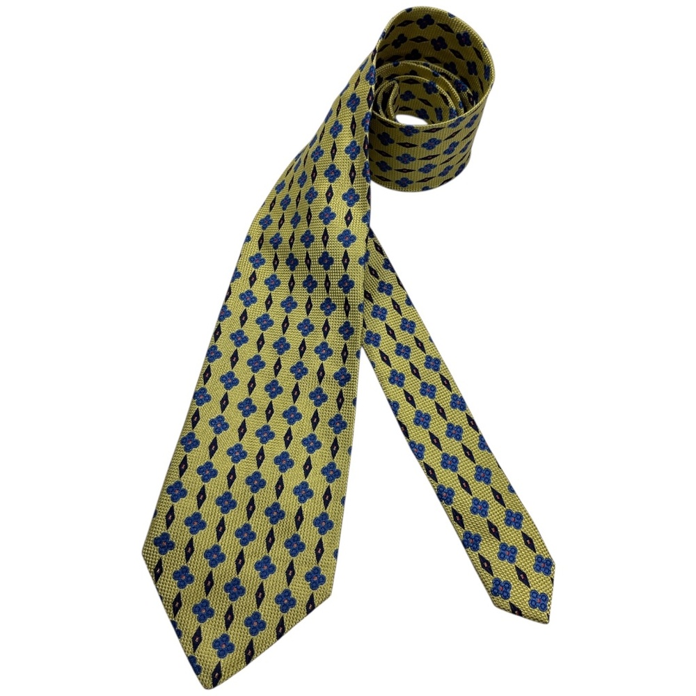 FUMAGALLI Yellow Geometric Floral Silk LUXURY Tie HANDMADE ITALY
